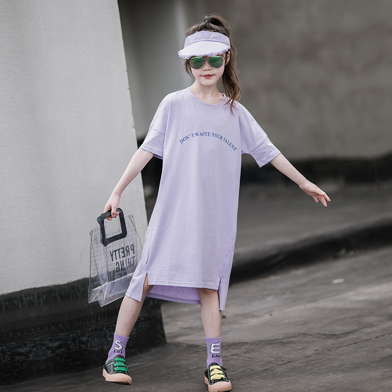 2021新款女童夏季连衣裙短袖韩版初中学生中长款T恤洋气儿童裙子,童装/婴儿装/亲子装,连衣裙,淘宝优惠券,粉丝福利购,淘宝优惠卷