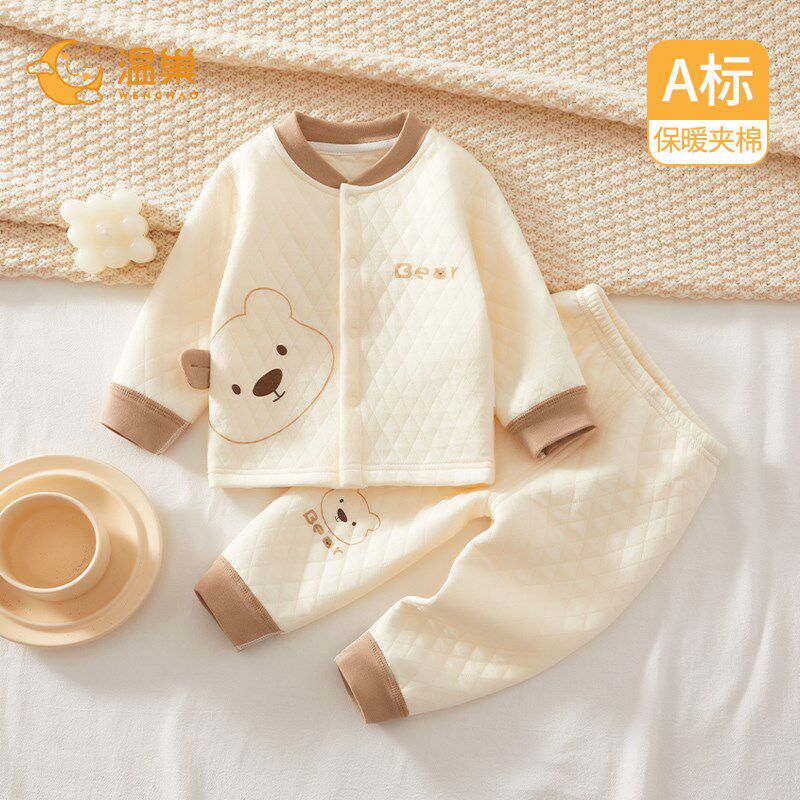 婴儿秋冬衣服夹棉分体套装冬季保暖新款宝宝衣服冬装内衣纯棉a类6