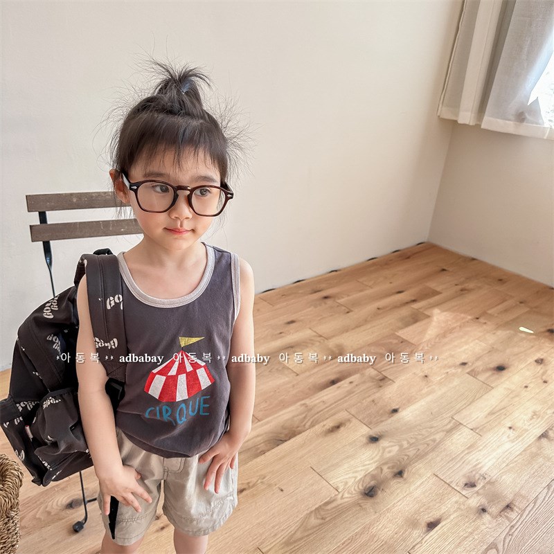 儿童韩版无袖T恤背心夏装男女童卡通印花百搭套头衫宝宝打底衫潮