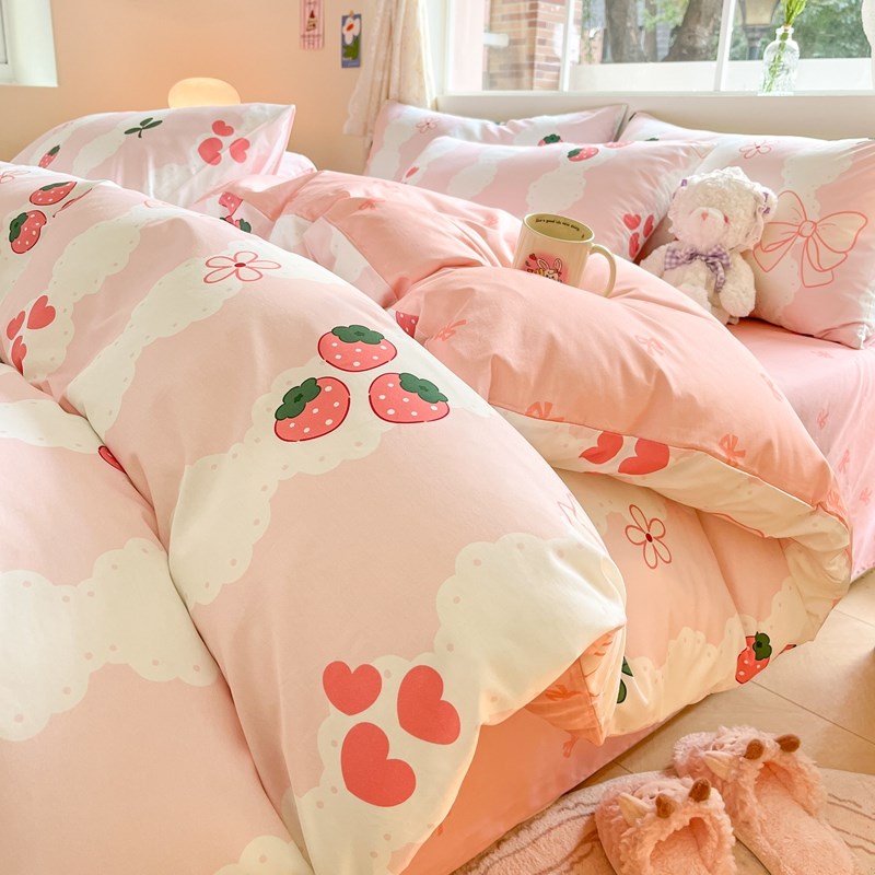 小清新纯棉四件套100全棉卡通学生宿舍三件套150*200*230单人被套