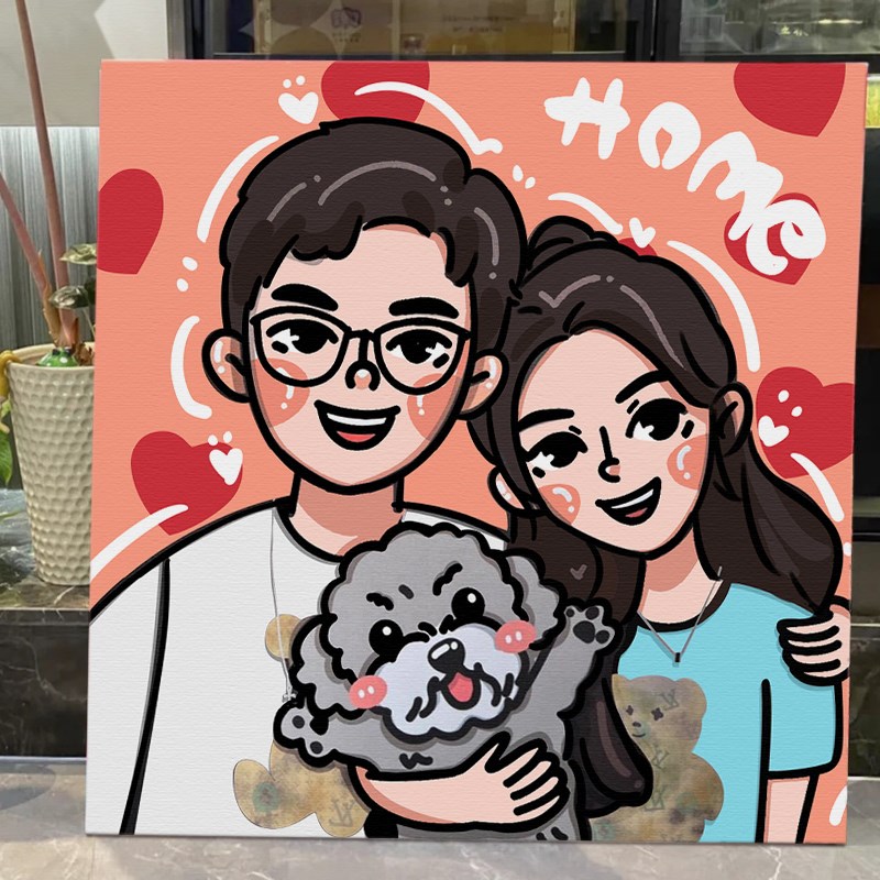 手绘画定制情人节送情侣结婚纪念日礼物老公生O日礼物挂油画画定