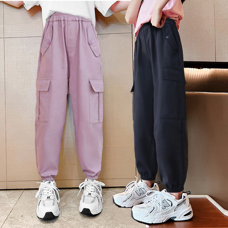 女童裤子秋款工装裤2024新款秋装纯棉运动裤春秋长裤女大童休闲裤