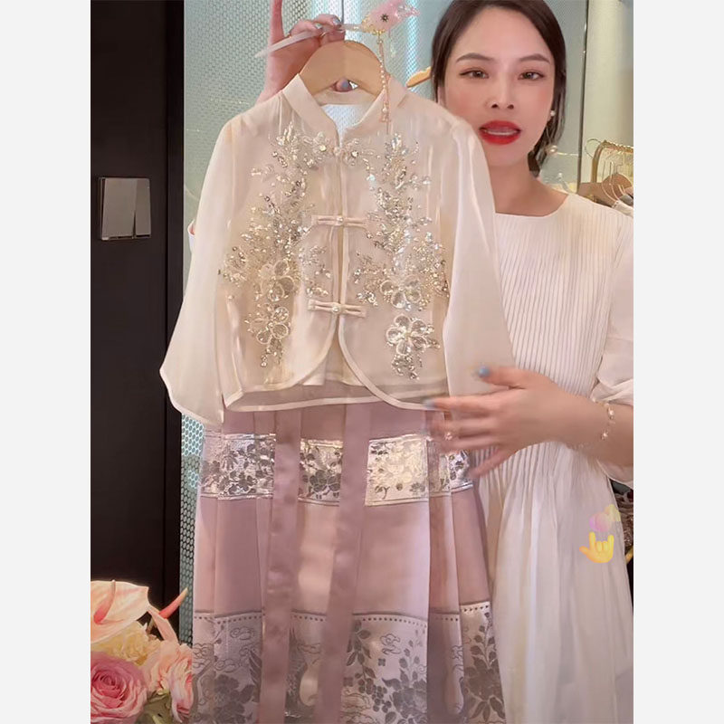 女童夏季薄款马面裙套装2023新款中国风裙子女孩中式半身裙两件套