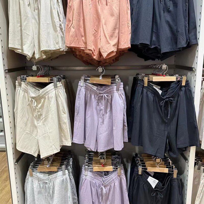 日单U夏棉混纺松紧腰短裤女休闲宽松运动直筒裤家居短裤Y456493