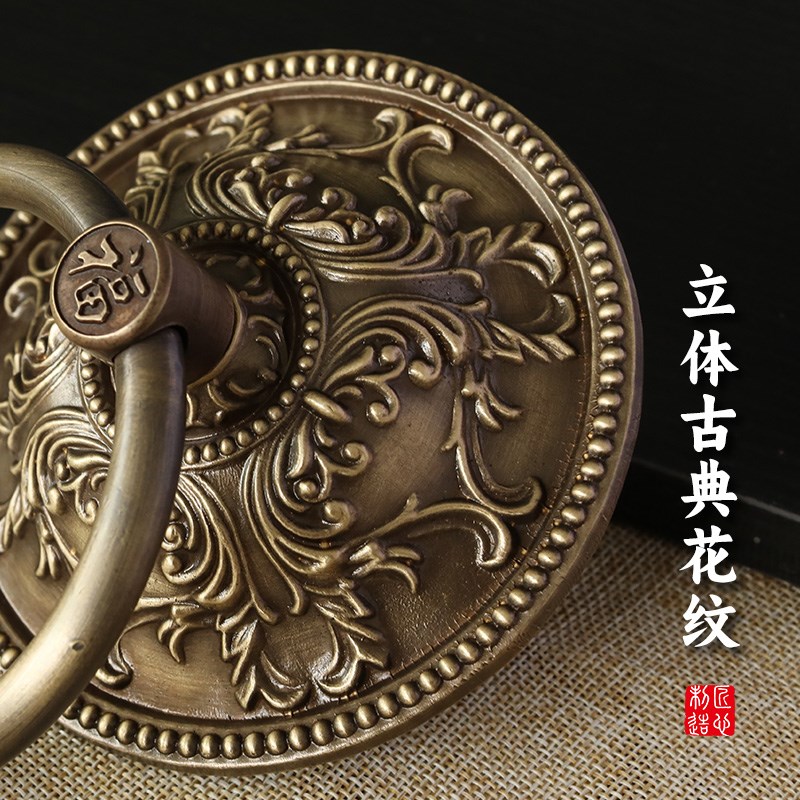 中式仿古大门拉手复古实木门把手C纯黄铜门环老式全铜拉环大门配