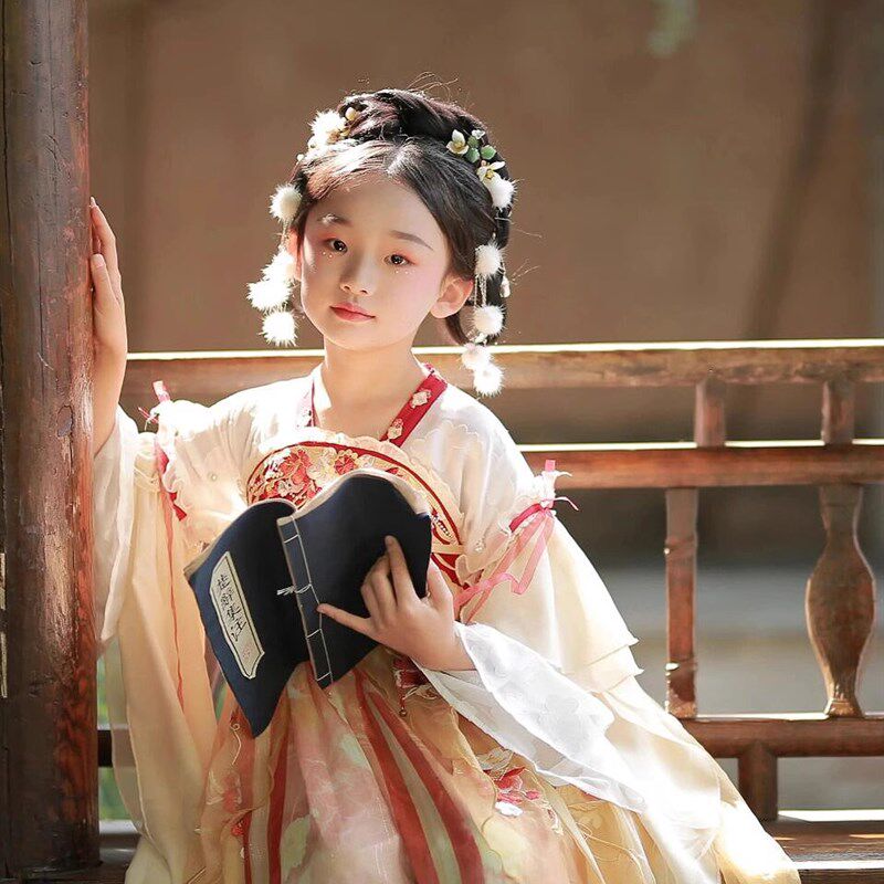 秋季长袖锦鲤汉服女童洋装2023新款唐装超仙中国风古风公主裙子