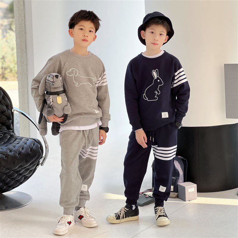 儿童春秋季纯棉毛圈卫衣卫裤两件套潮牌童装男童女童运动休闲套装