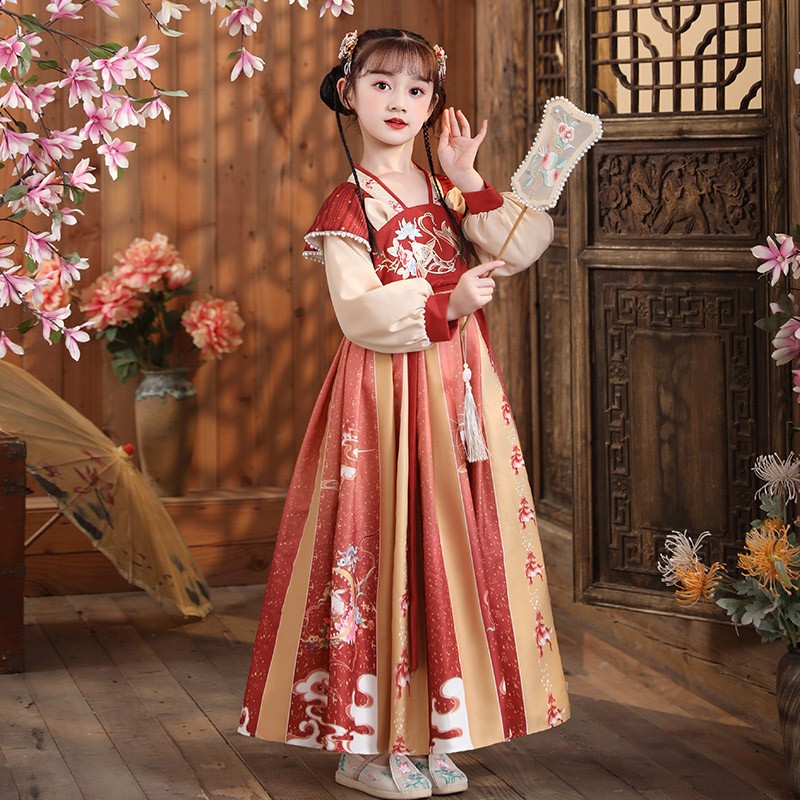 儿童汉服女童装秋冬季古风宝宝拜年服唐装超仙中国风小女孩连衣裙