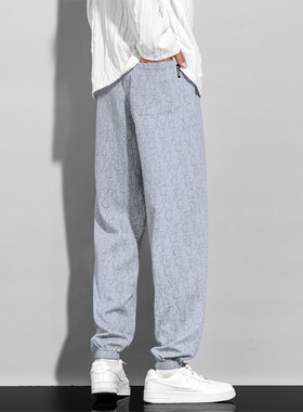 春季加长裤子男120cm 港风潮流收口宽松运动裤195高个子男裤115白
