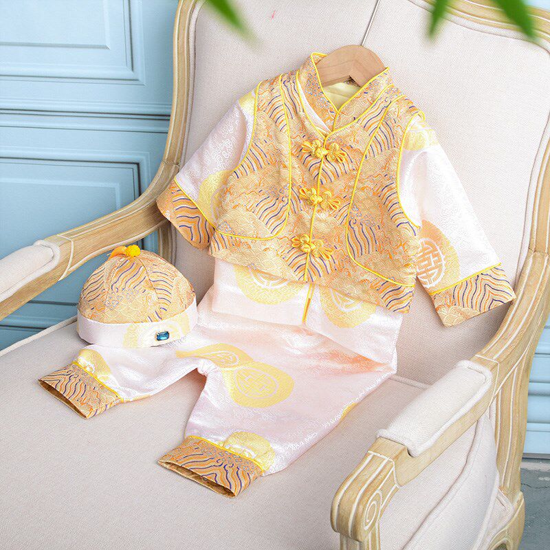 2024春季薄款周岁礼服男宝宝抓周服中式套装中国风唐装生日宴礼服