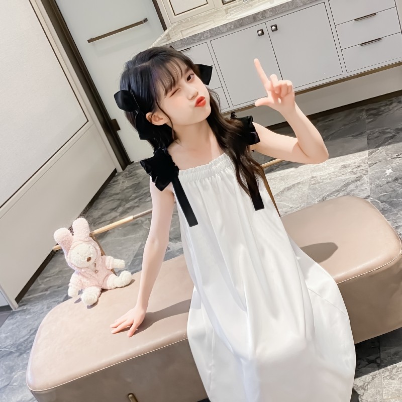 女童睡裙薄款纯棉亲子睡衣公主裙大童夏装冰丝家居服儿童吊带裙子
