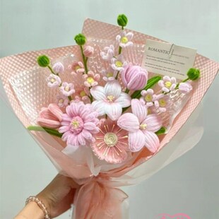 母亲节扭扭棒温柔粉色混搭花束手工diy压纹纸材料包装礼物送妈妈