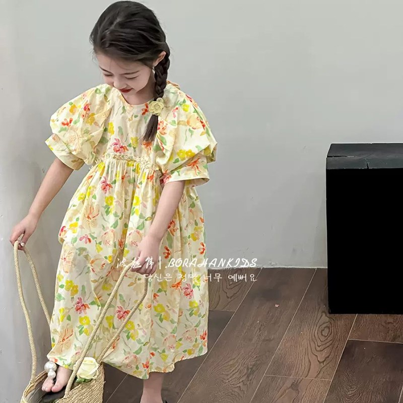 韩国童装女童田园风碎花裙夏季女孩甜美公主裙儿童连衣裙长裙子潮