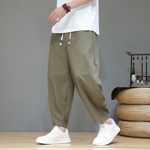 宽松阔腿裤 子锥形九分裤 大码 夏季 薄款 男款 灯笼裤 中国风冰丝休闲裤
