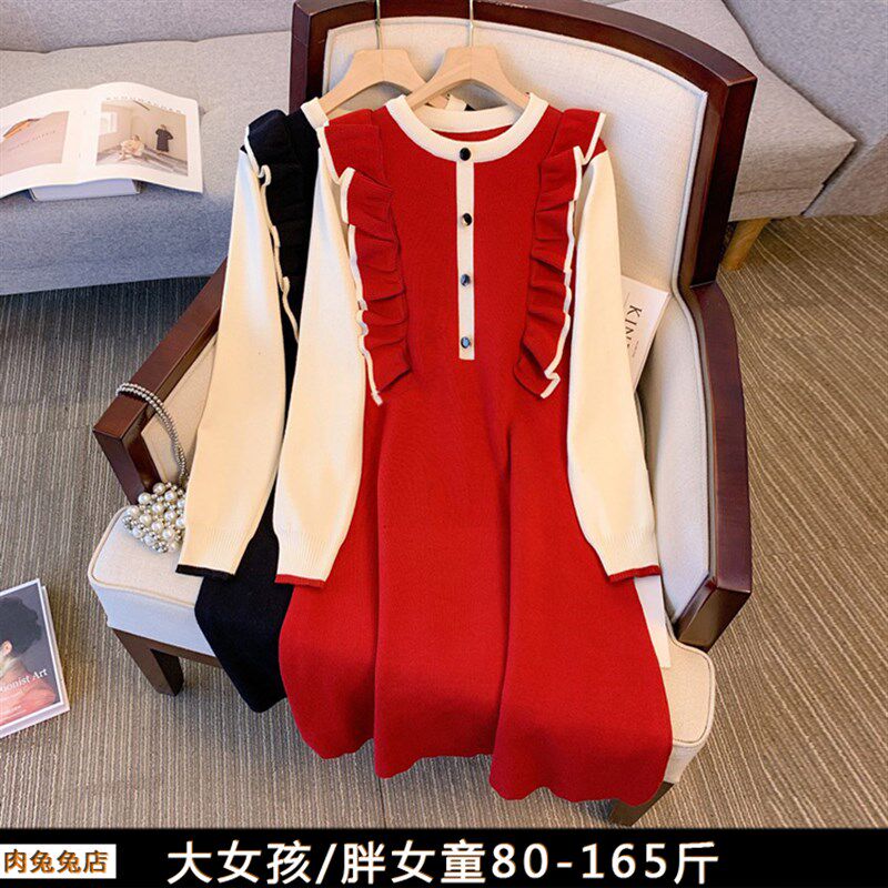 胖女孩裙子春秋款加厚加肥加大儿童公主裙女大童秋装胖女童连衣裙