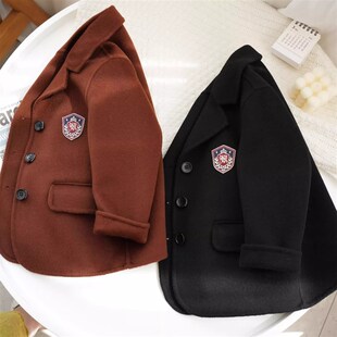 男童呢子大衣西装双面呢外穿男童新款秋冬短款毛呢洋气大衣外套潮