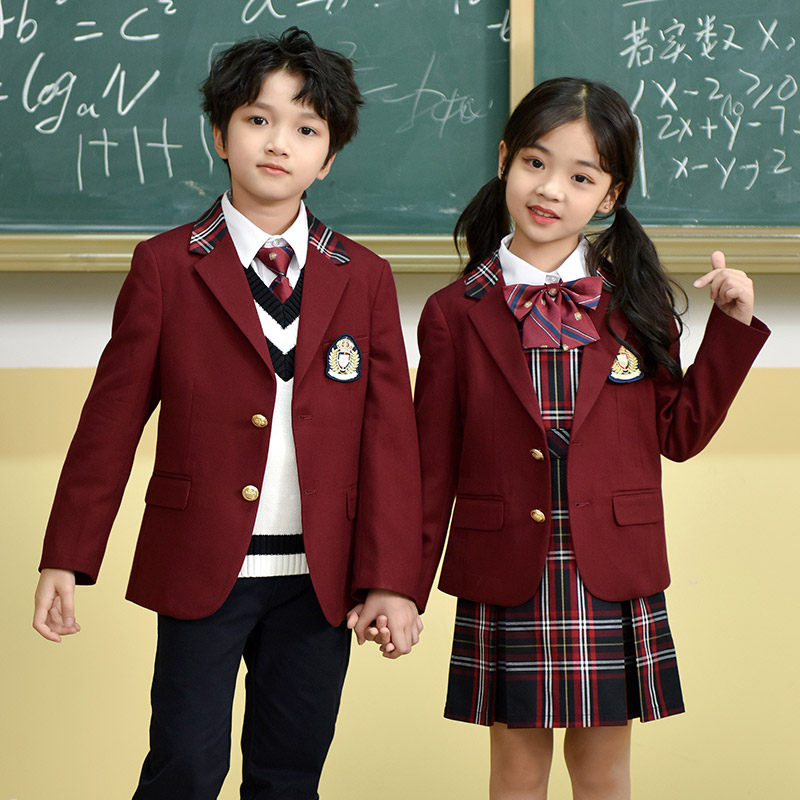西装班服套装小学生校服格子裙西装裙英伦学院风儿童套装幼儿园园