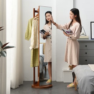 家具实木穿衣镜家用落地身镜简约现代身试衣镜旋转衣帽Z架镜子网