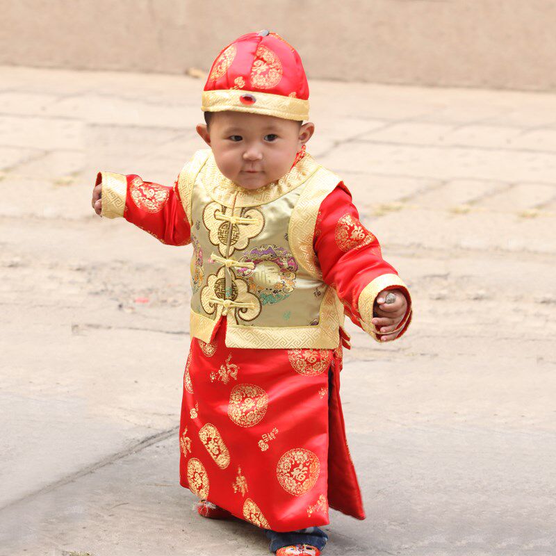 宝宝唐装男童古装阿哥冬季婴儿周岁礼服过年衣服喜庆新年装拜年服
