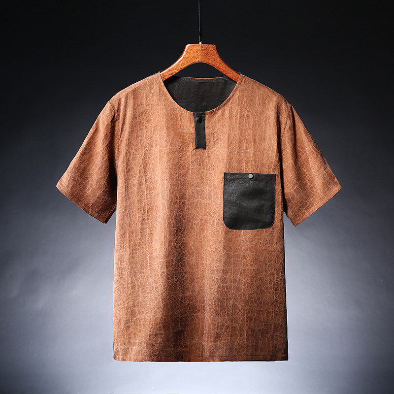 香云纱男装高级感真丝t恤男大码正肩短袖中国风轻奢小众半袖上衣