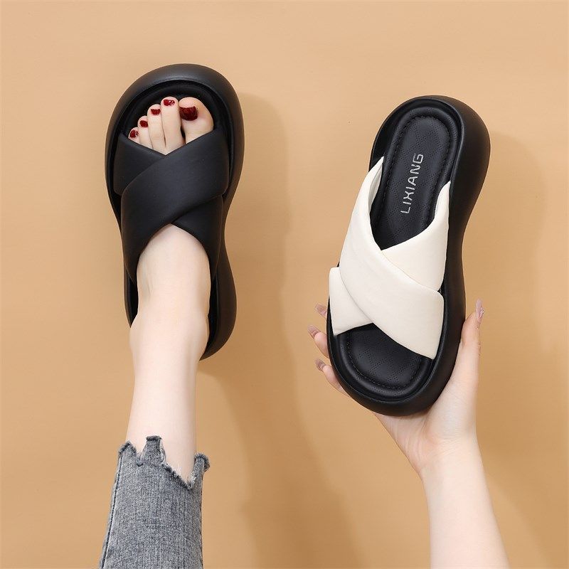 韩版凉拖鞋女2025年夏季新款网红时尚韩版松糕底休闲交叉沙滩拖鞋,女鞋,一字拖,淘宝优惠券,粉丝福利购,淘宝优惠卷