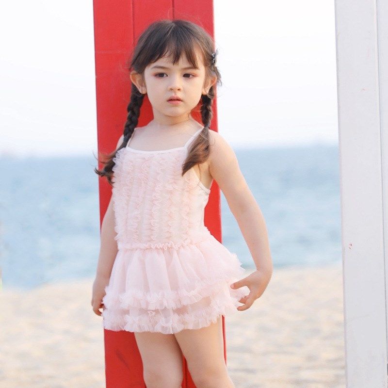 新款儿童泳衣女孩连体泳装公主网纱蓬蓬裙女童宝宝游泳衣走秀服