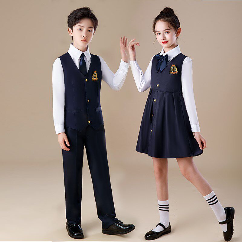 儿童朗诵大合唱演出服中小学生校服英伦风幼儿园班服马甲男表演服