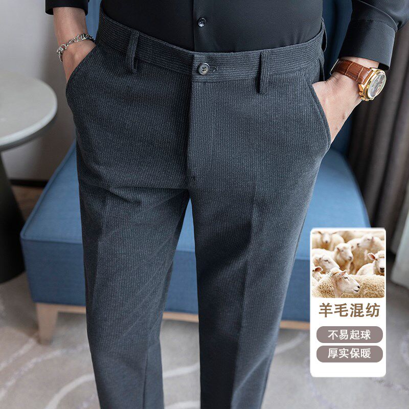 秋冬新款黑色毛呢西裤九分裤潮流西装长裤子男士小脚休闲韩版修身