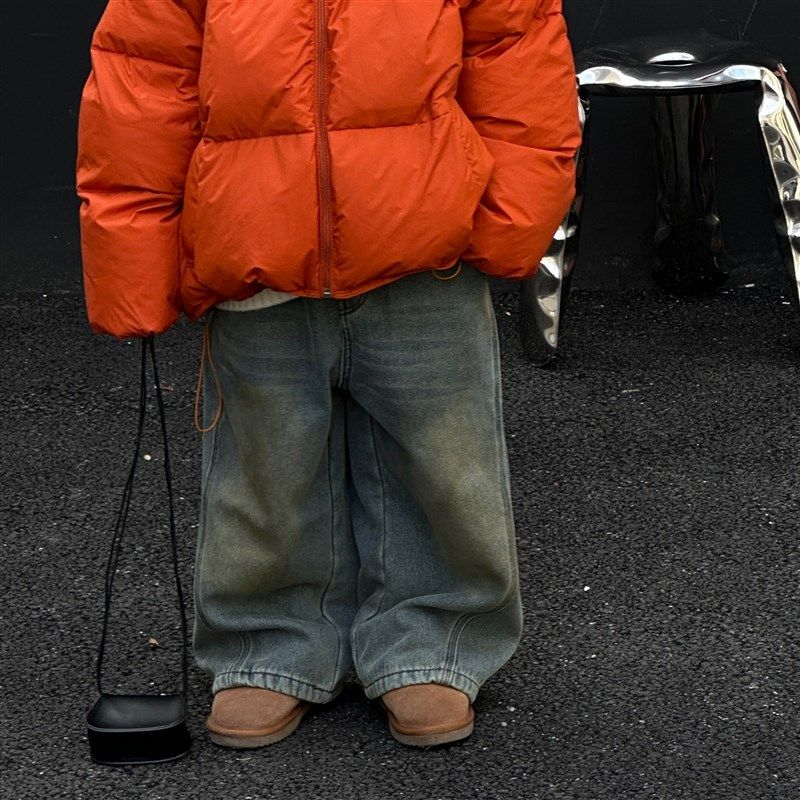 貌貌妈家复古直筒牛仔裤冬季新男女童水洗阔腿裤儿童加绒加厚长裤,童装/婴儿装/亲子装,儿童牛仔裤,淘宝优惠券,粉丝福利购,淘宝优惠卷