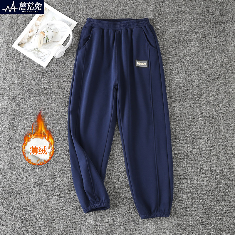 胖男童加绒裤子一体绒薄绒秋冬款2023加肥加大码青少年男孩运动裤