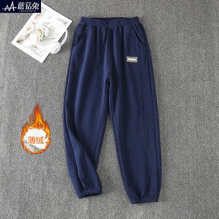 胖男童加绒裤子一体绒薄绒秋冬款2023加肥加大码青少年男孩运动裤