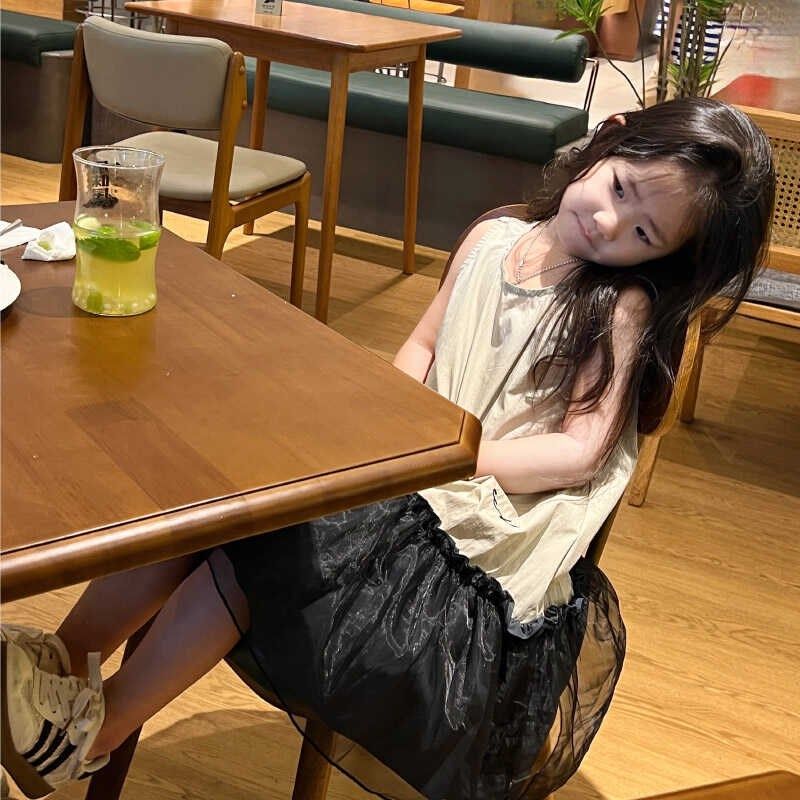 美妞之城女童工装风连衣裙洋气字母绣花裙子2024夏季新款童装 薄