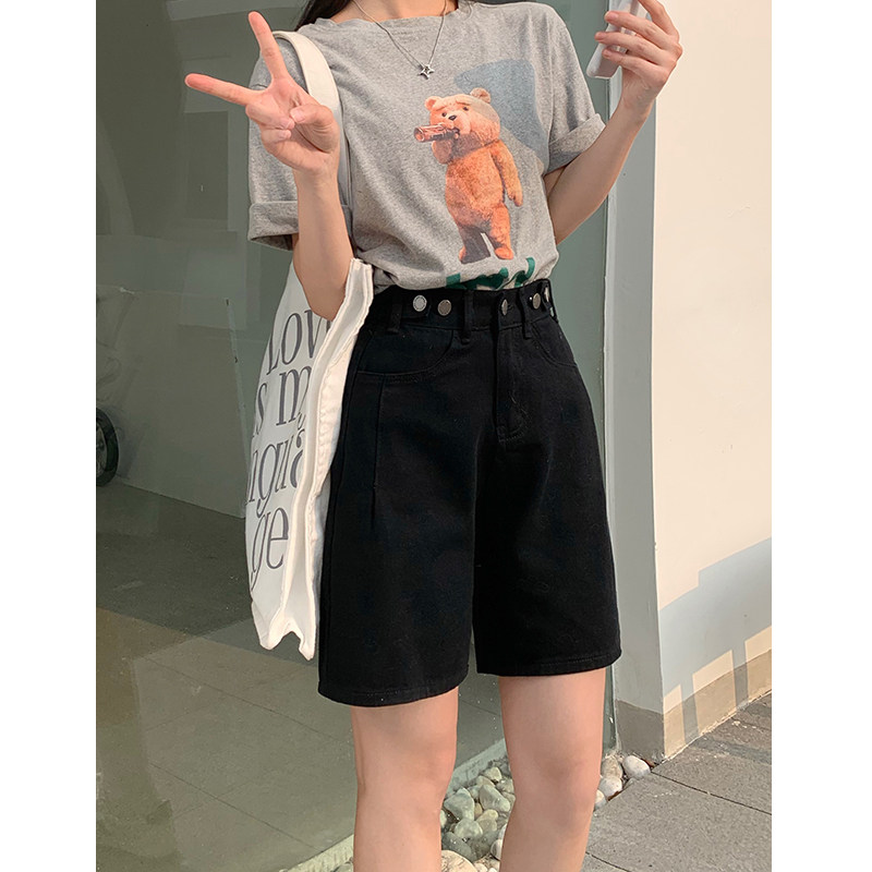 黑色直筒牛仔短裤女夏季薄款2025年小众设计感宽松阔腿五分中裤子