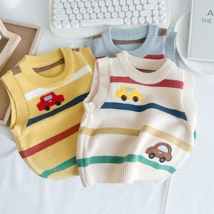男童秋冬针织马甲婴儿宝宝内搭坎肩背心儿童韩版卡通洋气毛衣薄款