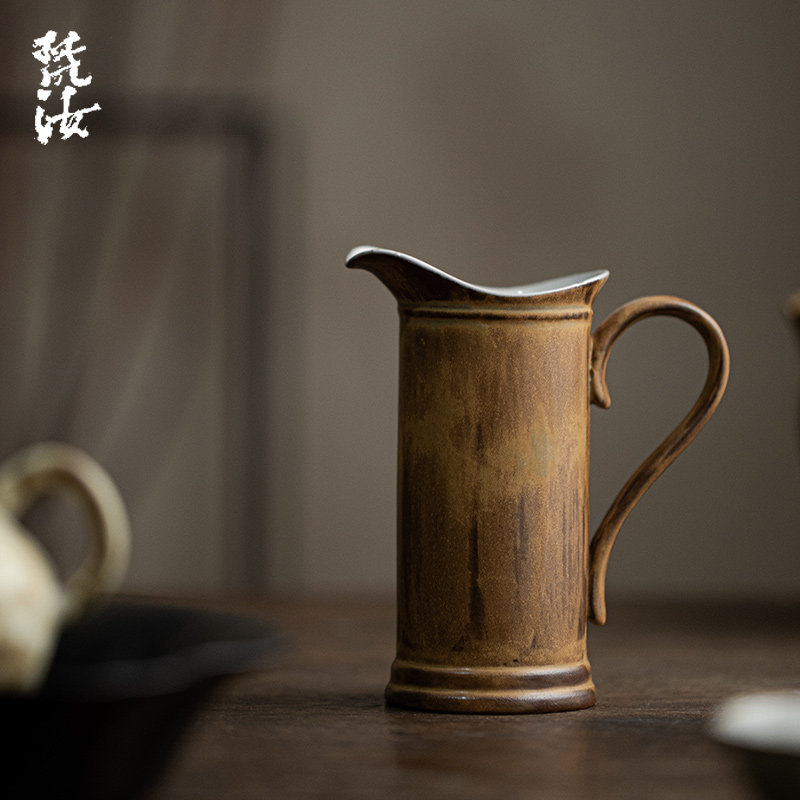 梵汝侘寂风粗陶公道杯陶瓷日式复古功夫茶海分茶器倒茶公道杯茶杯