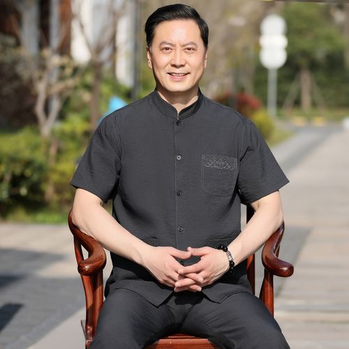 唐装男中老年短袖爸爸冰丝套装夏薄老人衣服男装中国风汉服爷爷装