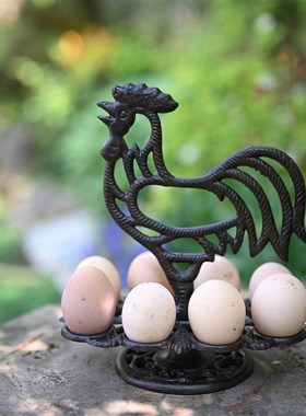 外贸尾货铸铁鸡蛋架美式乡村做旧装饰摆件庭院桌面摆设