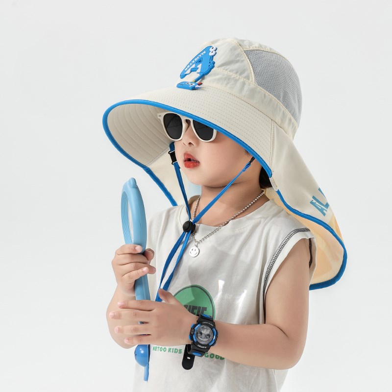 儿童防晒帽男童帽子夏季薄款女童遮阳帽渔夫帽宝宝太阳帽男孩沙滩