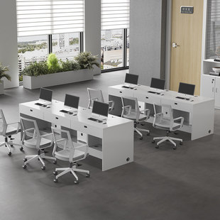 办公室职员3人8人房产中介公司电脑办公桌接待前台六人工位销售桌