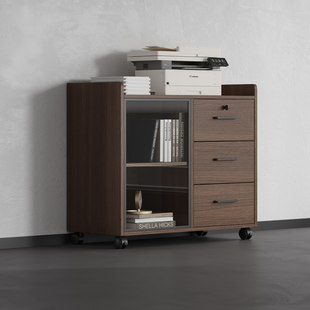 办公室打印机柜文件柜办公区边柜侧柜茶水矮柜透明门可移动落地柜