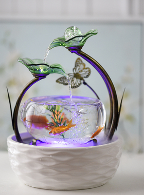 家居小型客厅鱼缸流水电视柜摆件陶瓷喷泉桌面加湿器创意生日礼物