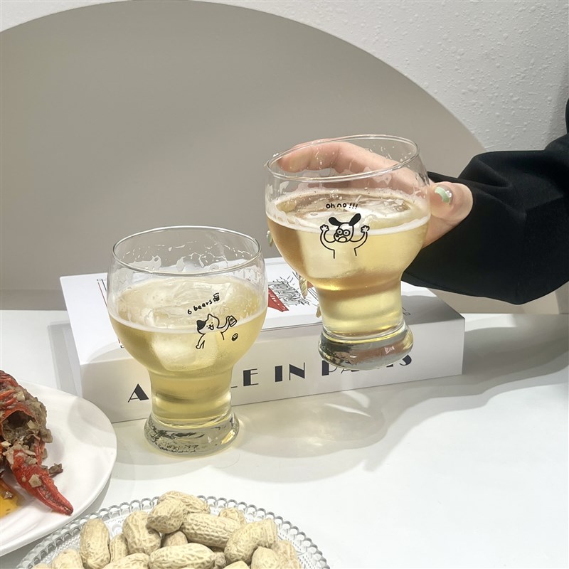 原创小狗扎啤杯玻璃杯大容量家用精酿啤酒杯果汁饮料冰咖啡杯商用