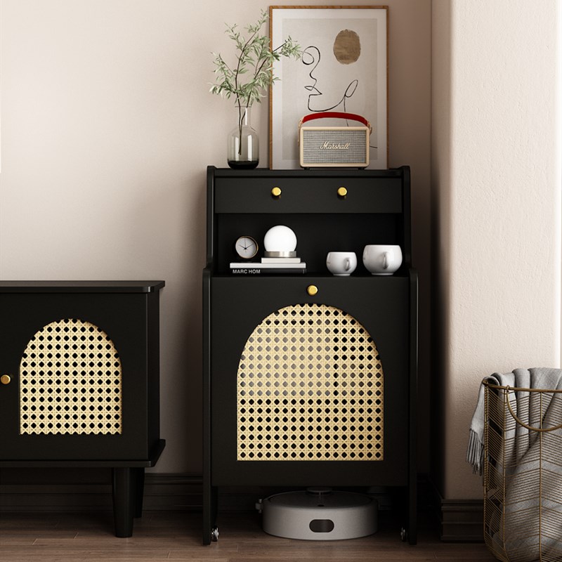 实木藤编扫地机器人收纳柜家用沙发边柜云鲸伴侣科沃斯扫拖置物架