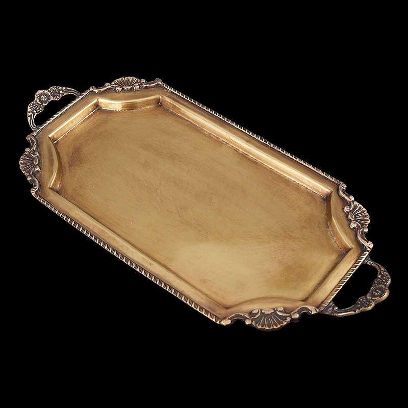 印度黄铜雕花托盘复古家居客厅茶几餐厅酒柜收纳摆件艺术软装饰品