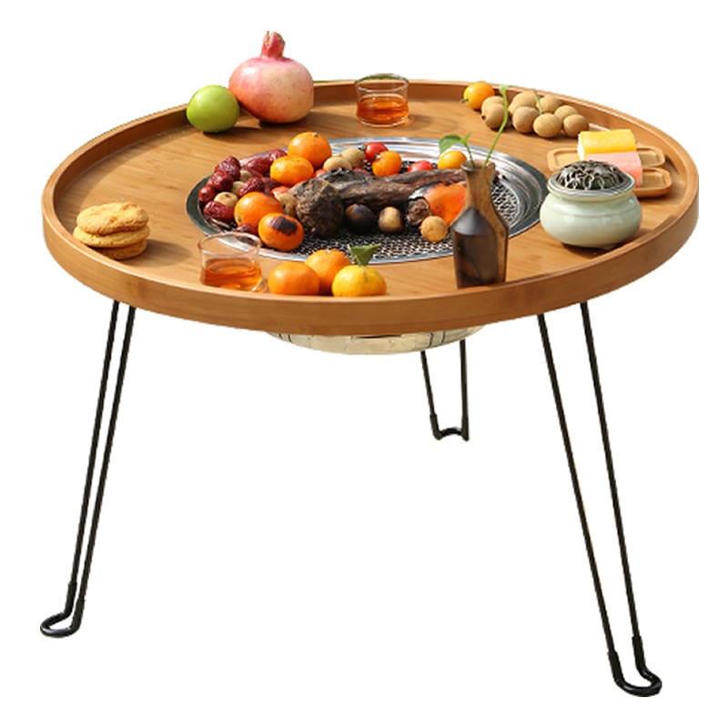 炭火围炉煮茶桌户外烧烤桌椅套装组合可折叠火锅小圆桌家用竹茶几