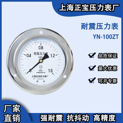 YN100ZT 轴向带边充油耐震压力表负压真空工程液气油X压表上海正