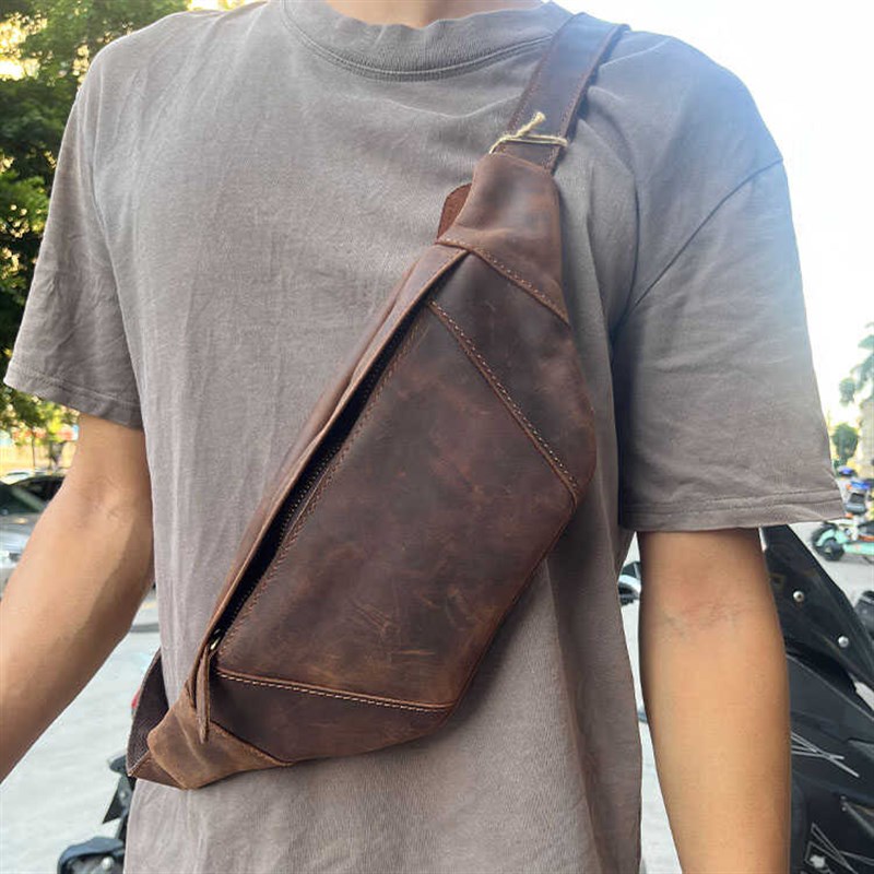 纯皮男女青年通用腰包斜挎头层牛皮商务旅行休闲百搭大容量韩日系