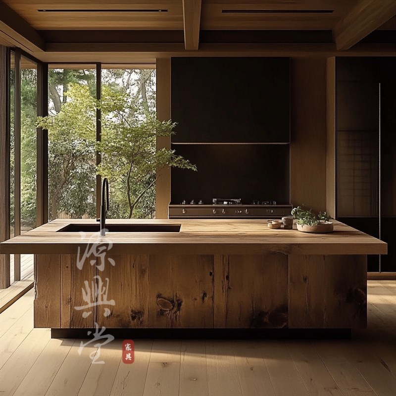 2025新款岛台餐桌一体侘寂风厨房岛台 家用实木岛台柜单独可订做