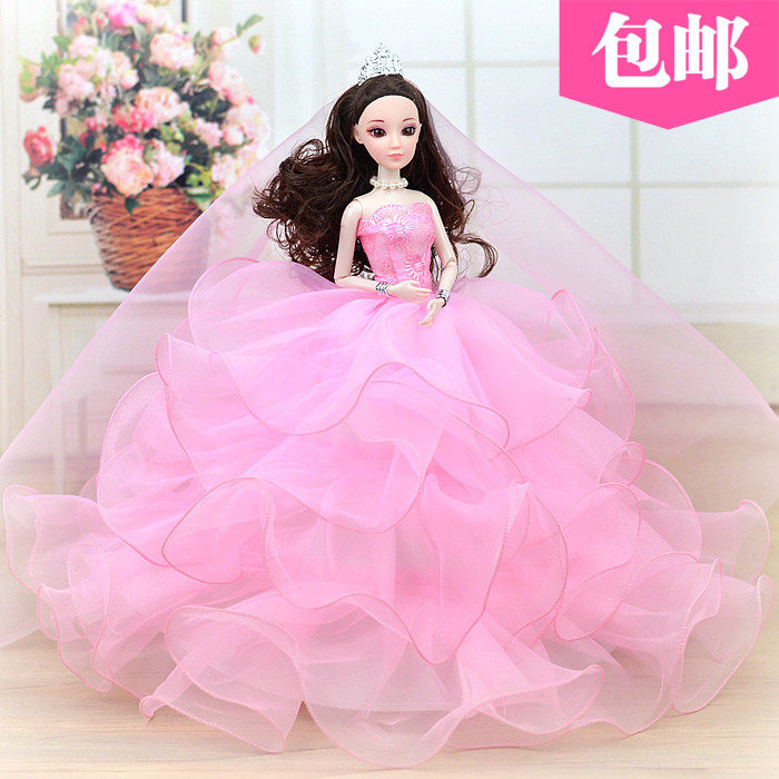 3D真眼换装洋娃娃公主女孩玩具生日节日礼物拖尾R婚纱礼服婚庆摆