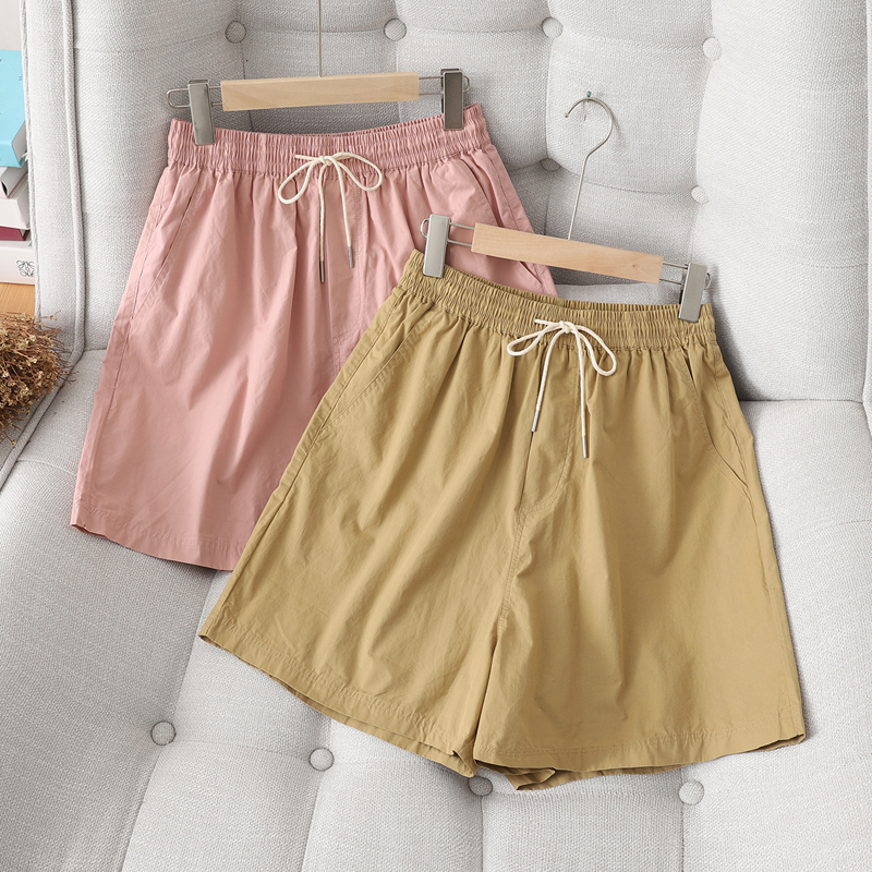 粉色短裤女夏季薄款宽松休闲裤子大码百搭通勤阔腿冰W丝直筒5分裤